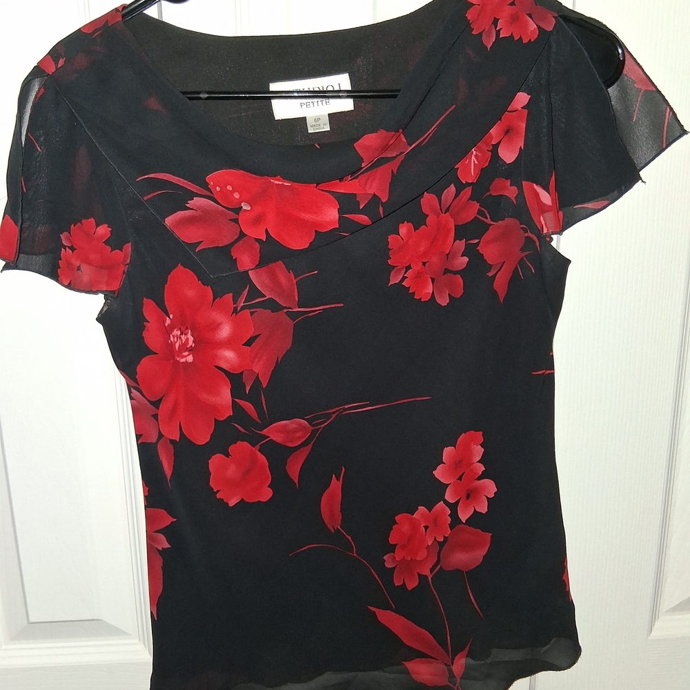 Studio I Black and Red Floral Blouse